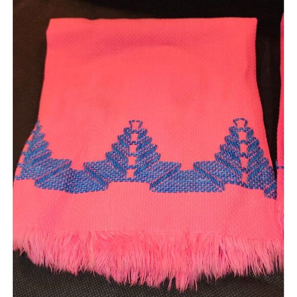 Vintage Pink Blue Geometric Embroidered Hand Towels 12" Square - Picture 3 of 8